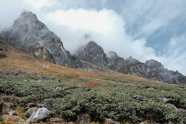 Yumthang Valley covered in clouds, North Sikkim